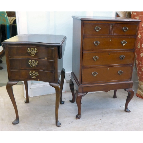 88 - An early 20thC mahogany drawer bedside chest on stand, raised on cabriole legs  32