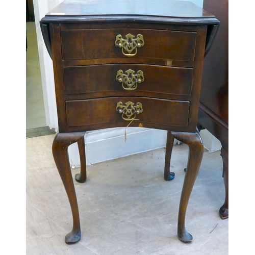 88 - An early 20thC mahogany drawer bedside chest on stand, raised on cabriole legs  32