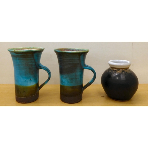 97 - Ceramics and glassware: to include studio and decorative named pottery items; and a pair of Waterfor... 