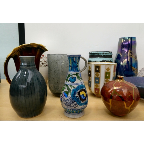 97 - Ceramics and glassware: to include studio and decorative named pottery items; and a pair of Waterfor... 