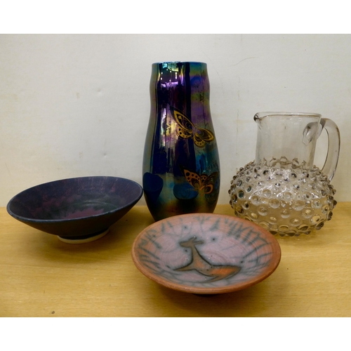 97 - Ceramics and glassware: to include studio and decorative named pottery items; and a pair of Waterfor... 