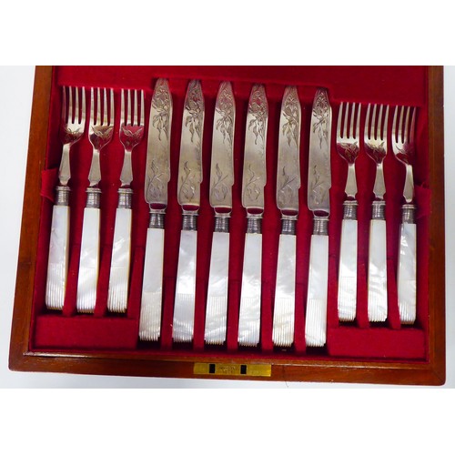 230 - Silver plated collectables: to include an early 20thC set of twelve dessert knives and forks, on mot... 