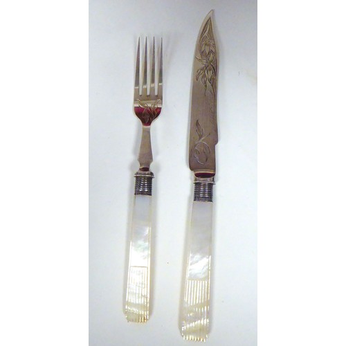 230 - Silver plated collectables: to include an early 20thC set of twelve dessert knives and forks, on mot... 