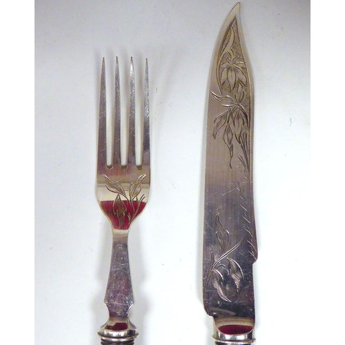 230 - Silver plated collectables: to include an early 20thC set of twelve dessert knives and forks, on mot... 