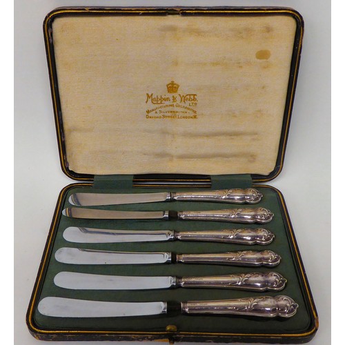 230 - Silver plated collectables: to include an early 20thC set of twelve dessert knives and forks, on mot... 