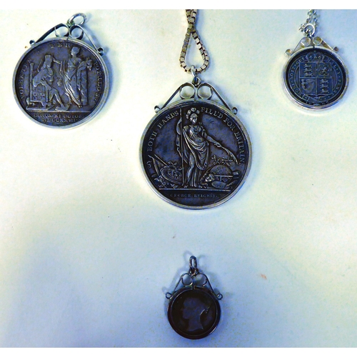 14 - Four pieces of coin set, white metal jewellery: to include Georgian and Victorian examples 