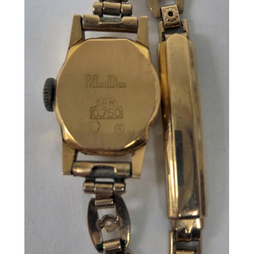 23 - A ladies Mudu yellow metal cased and strapped wristwatch  stamped 18k/750  approx. 12grms gross weig... 