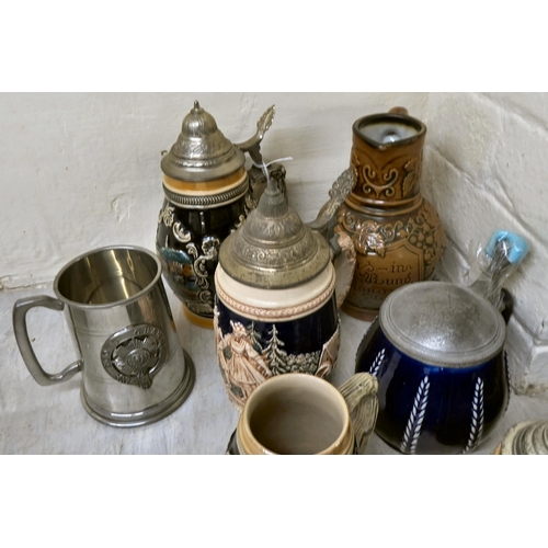 40 - Mainly Bavarian region pottery steins and tankards  varying forms