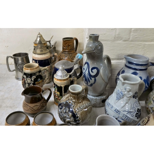 40 - Mainly Bavarian region pottery steins and tankards  varying forms