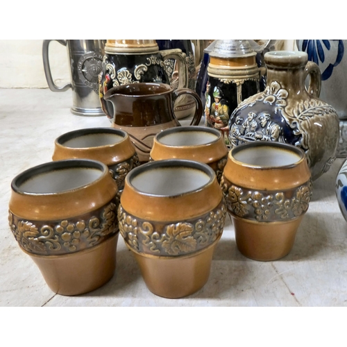 40 - Mainly Bavarian region pottery steins and tankards  varying forms