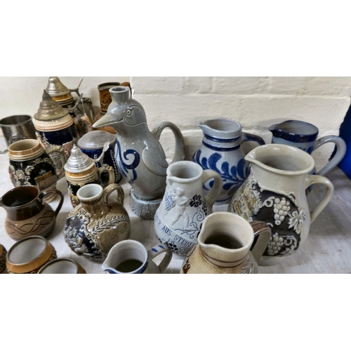 40 - Mainly Bavarian region pottery steins and tankards  varying forms