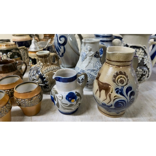 40 - Mainly Bavarian region pottery steins and tankards  varying forms