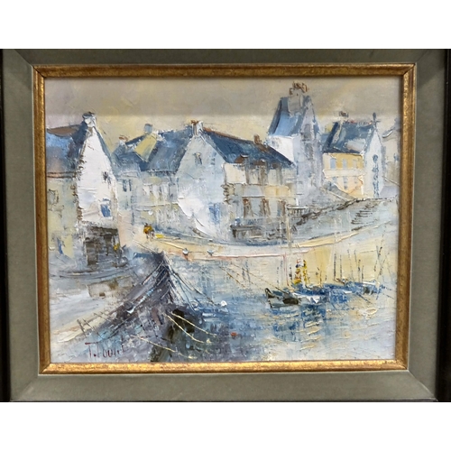 6 - Houlit - a coastal town  oil on canvas  bears a signature  7