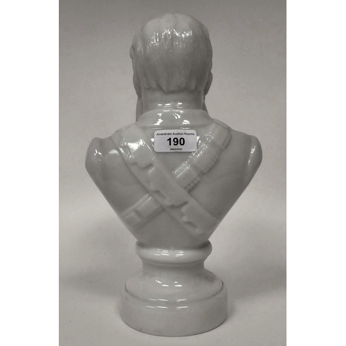 190 - A Paul Kruger opaque white glass bust, on a circular socle  inscribed 'Guerre aux Tyrans'  8