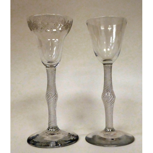 3 - Two late 18thC cordial glasses, each with a cotton air twist stem  6.5