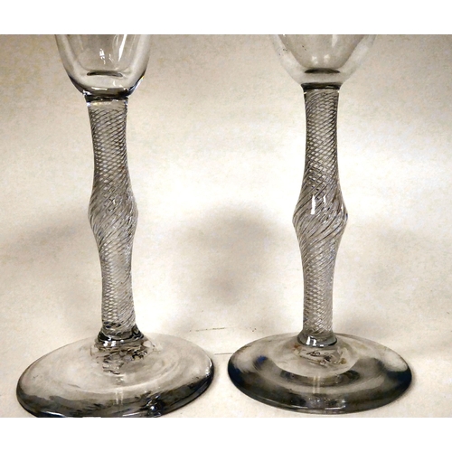 3 - Two late 18thC cordial glasses, each with a cotton air twist stem  6.5