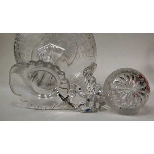 30 - Glassware: to include an early 20thC decanter and stopper with wheel engraved rose bush ornament&nbs... 