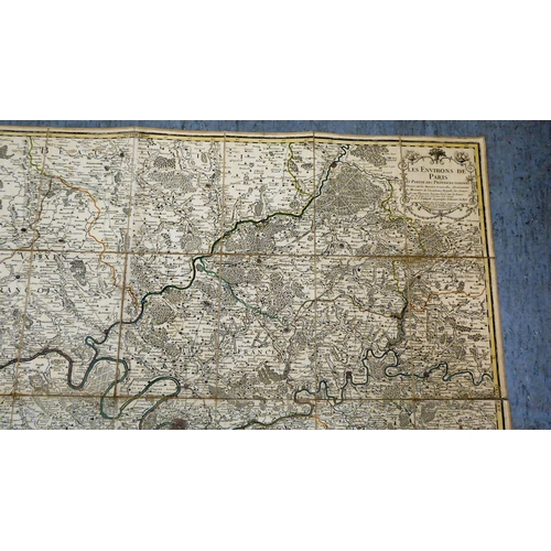 33 - A late 19thC reproduction of a folding map, originally drawn in 1781, entitled 'Les Environs de Pari... 