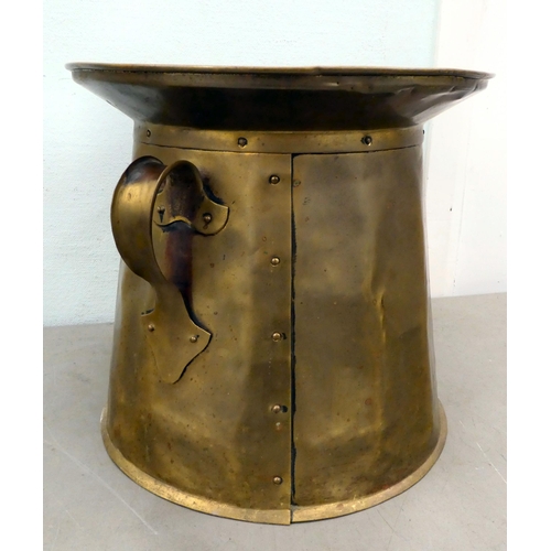 335 - An Arts & Crafts brass finished coal bin with opposing scrolled handles  17