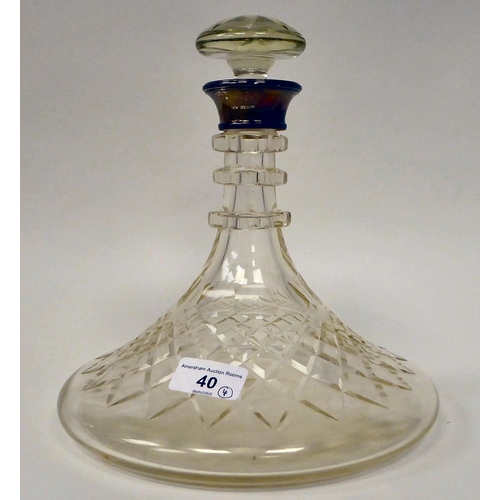 40 - Glassware: to include a ship's decanter and stopper with a triple ring neck and an applied silver co... 