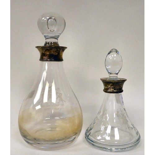 40 - Glassware: to include a ship's decanter and stopper with a triple ring neck and an applied silver co... 