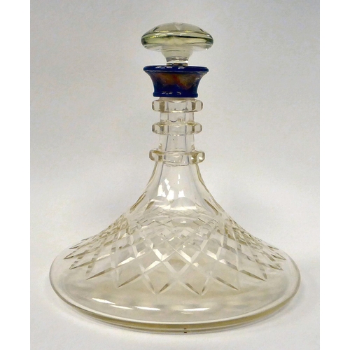 40 - Glassware: to include a ship's decanter and stopper with a triple ring neck and an applied silver co... 