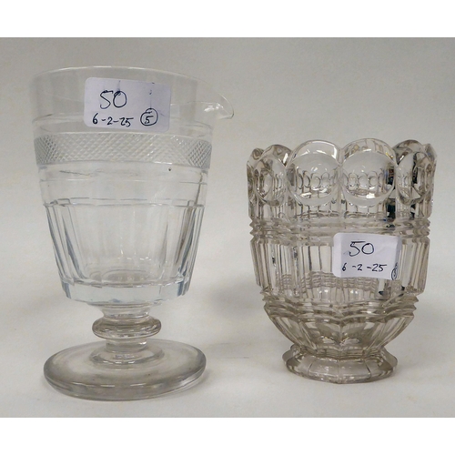 50 - Glassware: to include a late Victorian decanter and stopper with slice cut decoration  11.5