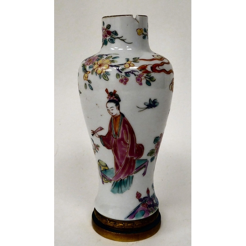 59 - A 19thC Japanese porcelain vase of waisted baluster form, decorated in colours with figures and blos... 