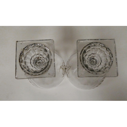 6 - A pair of late 18thC glass rummers, each with a monogrammed bowl, on a square foot  5.5