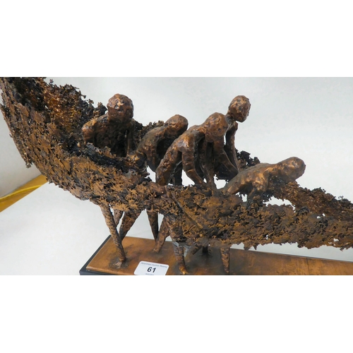 61 - Erskine - an abstract group, five figures, cast gilt bronze on a slate platform  bears an etche... 