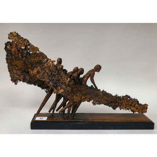 62 - Erskine - an abstract group, five figures, cast gilt bronze on a slate platform  bears an etche... 