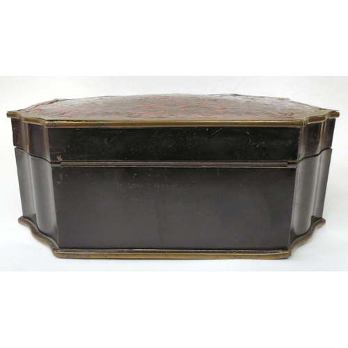 64 - A 19thC French black lacquered and boulleworked, serpentine outlined jewellery casket, the hinged li... 