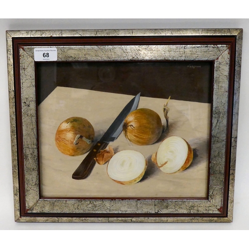 68 - Sidney H Sadgrove - 'Onions'  tempera on board  bears a signature & RASE 1986 label ve... 