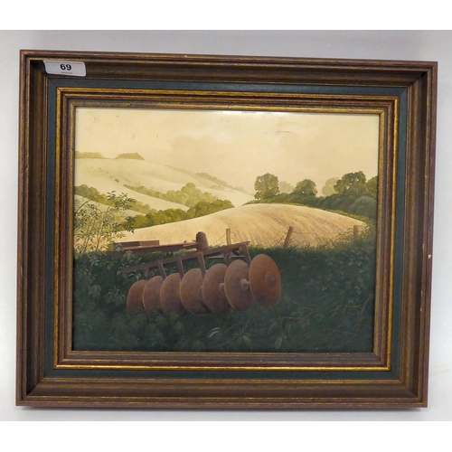 69 - Ronald Windebank - 'Disc Harrow'  oil on board  bears a signature & RASE 1985 label ve... 