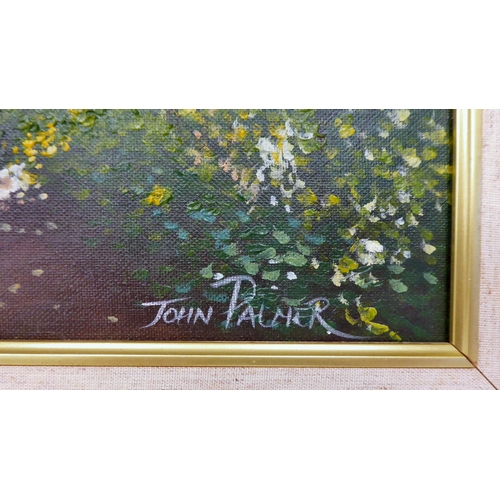 74 - John Palmer - 'A Path near Watersmeet, near Lynmouth'  oil on board  bears a signature &am... 