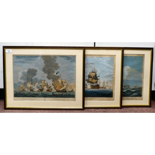 76 - Three 19thC British Maritime scenes, a 'General Engagement'; 'A Strong Gale or Squall'; and 'A Fresh... 