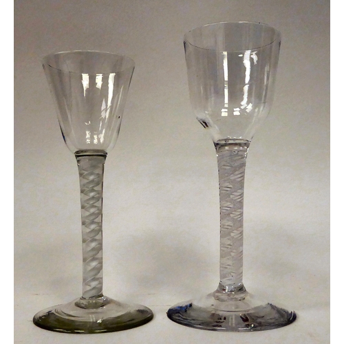 8 - Two late 18thC cordial glasses, each with a cotton air twist stem  6