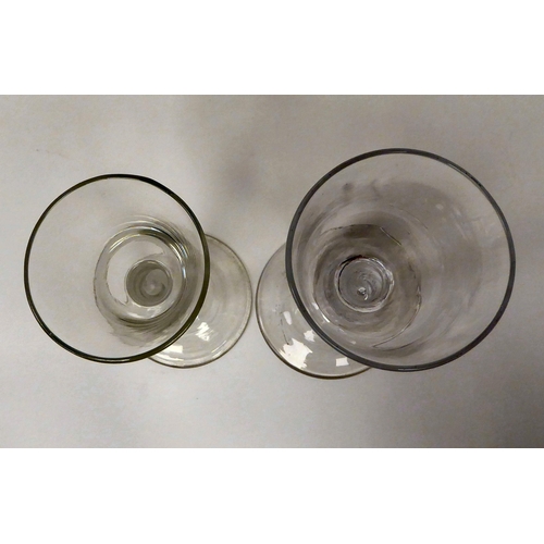 8 - Two late 18thC cordial glasses, each with a cotton air twist stem  6