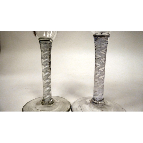 8 - Two late 18thC cordial glasses, each with a cotton air twist stem  6