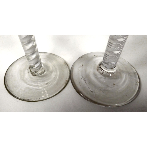 8 - Two late 18thC cordial glasses, each with a cotton air twist stem  6