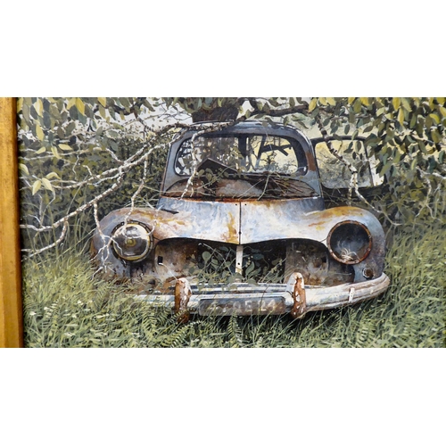 83 - Peter Evans - 'Old Peugeot'  oil on board  bears a signature & RASE 1985 label verso&n... 