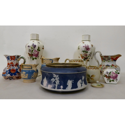 107 - Victorian and later ceramics: to include a pair of Royal Doulton china vases of tapered, hexagonal f... 