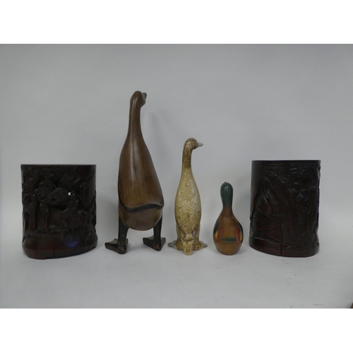 12 - Mixed collectables: to include a pair of 20thC Chinese carved fruitwood bottle coasters  6