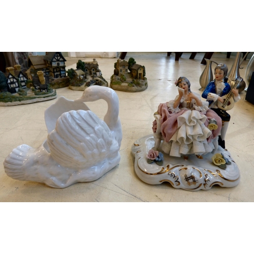 17 - Decorative items: to include a Dresden porcelain group, in period costume  4