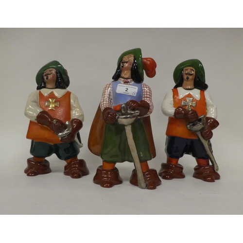 2 - Three 20thC Torino of Italy pottery decanters, fashioned as musketeers  9