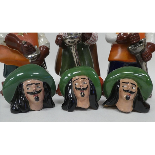 2 - Three 20thC Torino of Italy pottery decanters, fashioned as musketeers  9