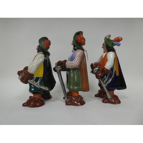 2 - Three 20thC Torino of Italy pottery decanters, fashioned as musketeers  9