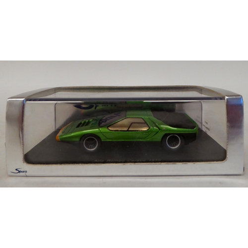 280 - Three Spark scale models, viz. a 1970s Alfa Romeo Carabo; a TVR Sagans 2005; and an Austin Healey 10... 