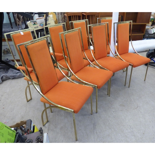 287 - A set of eight 1970/80s chairs, in the manner of Renato Zevi, the brass frames upholstered in bronze... 