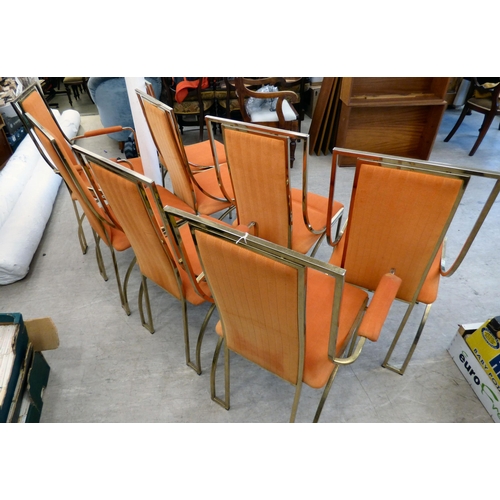 287 - A set of eight 1970/80s chairs, in the manner of Renato Zevi, the brass frames upholstered in bronze... 